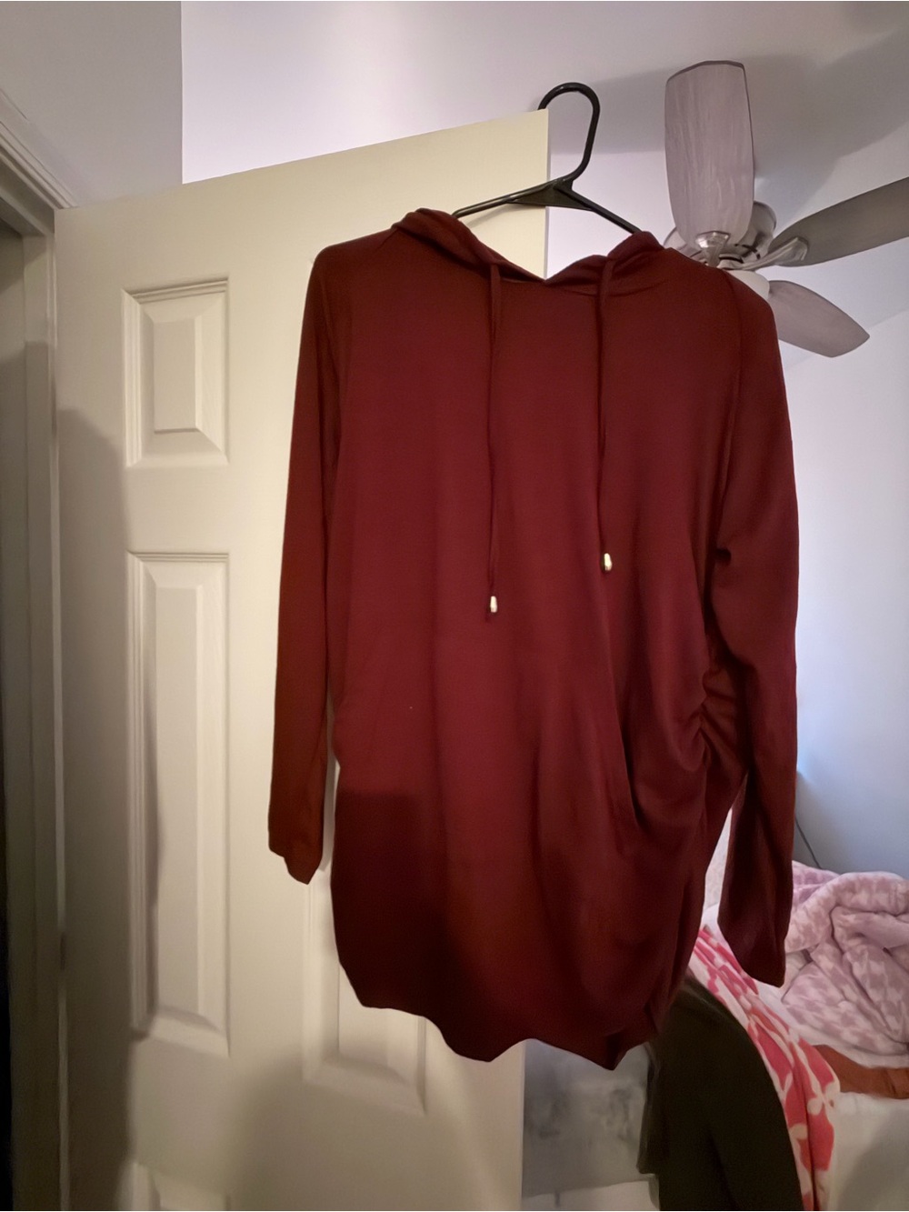 Women's Maternity Maroon Hooded Sweater Tunic